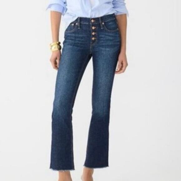 J. Crew 9” Billie Demi Boot Crop Dark Wash Fray Hem Button Fly 26 Inseam Size 28 - Picture 1 of 16